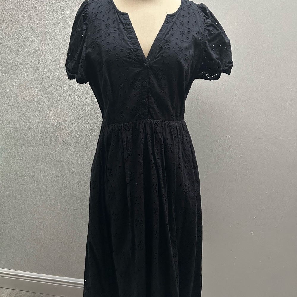 J. Crew Factory Black Midi Eyelet Dress